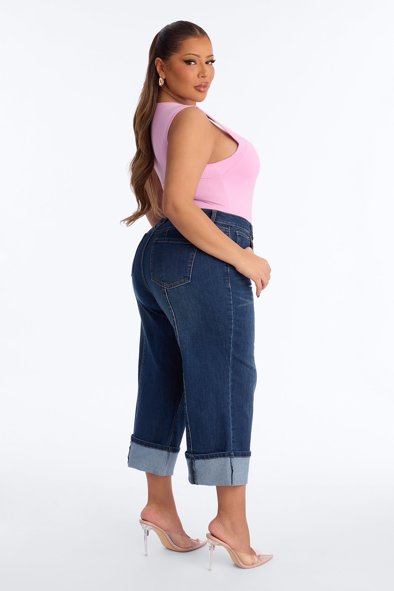 Claire Cuffed Pintuck Jeans - Dark Wash