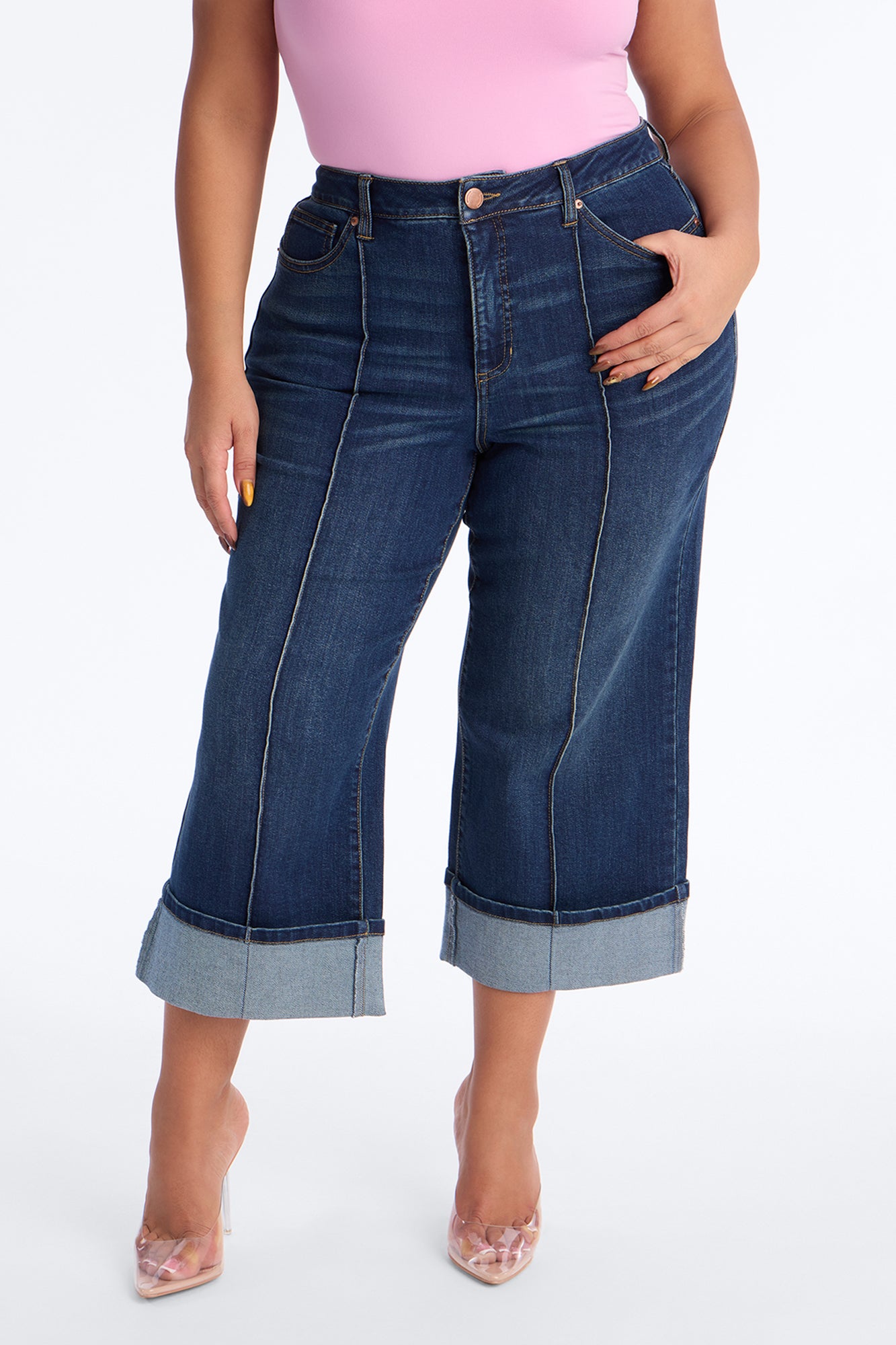 Claire Cuffed Pintuck Jeans - Dark Wash