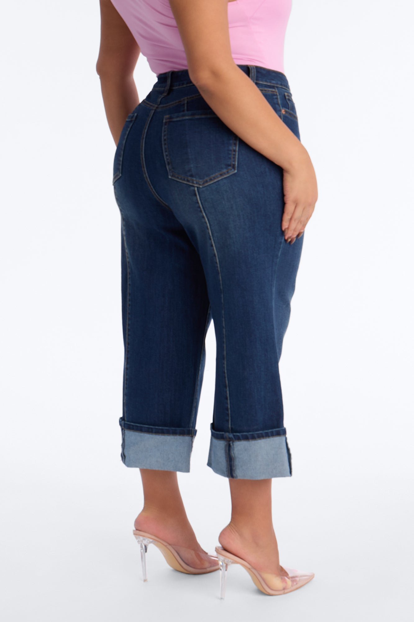 Claire Cuffed Pintuck Jeans - Dark Wash