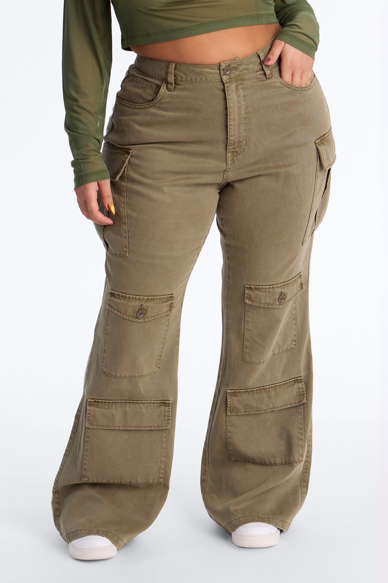 Midnight Market Washed Cargo Flare Pant 33″ - Olive