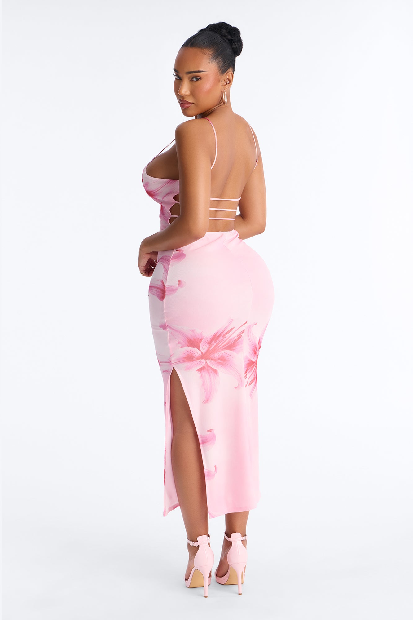 Leanna Mesh Backless Maxi Dresses - Pink