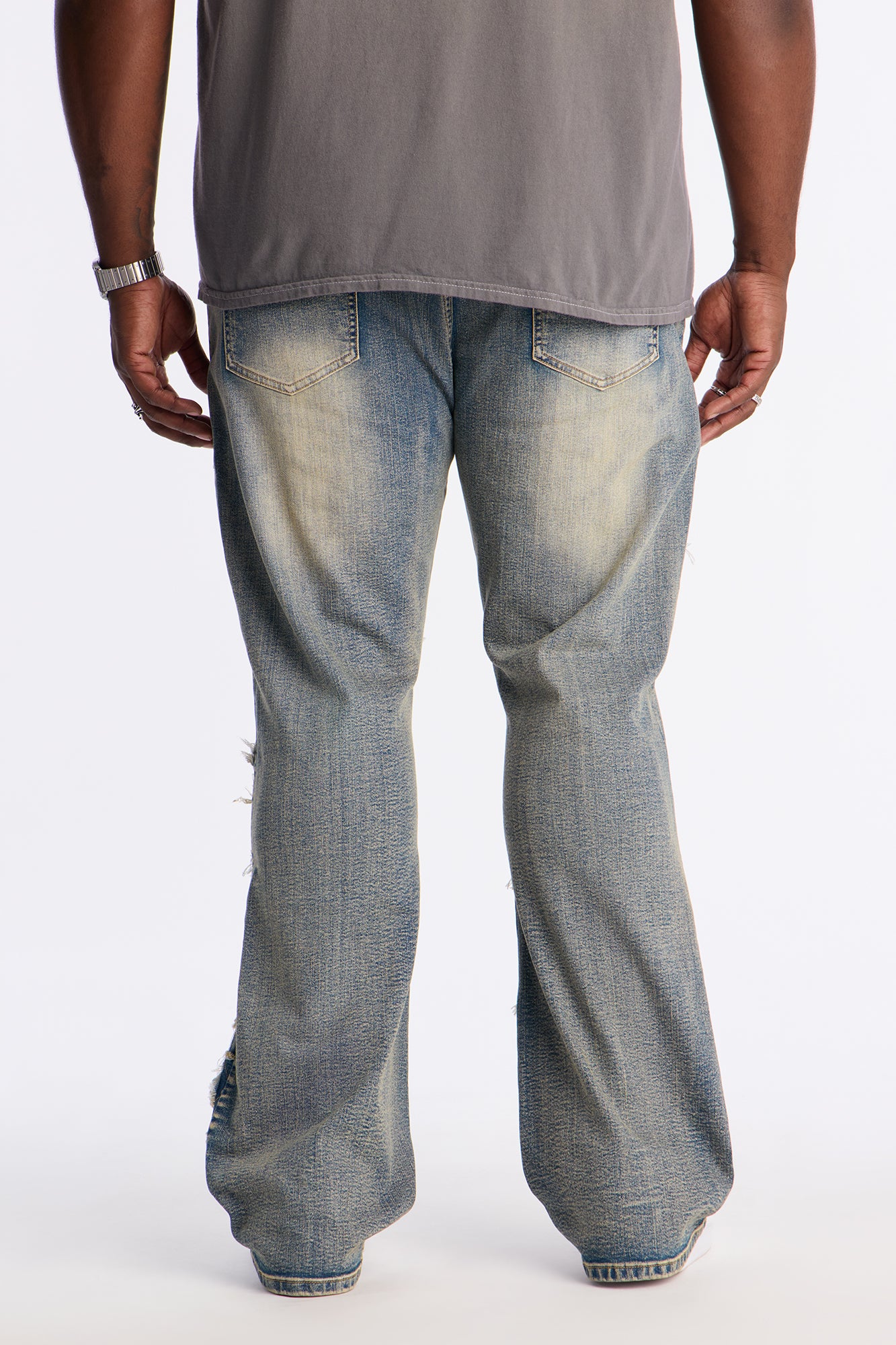 Stacked Slim Flare Fray Waves Jeans - Light Wash
