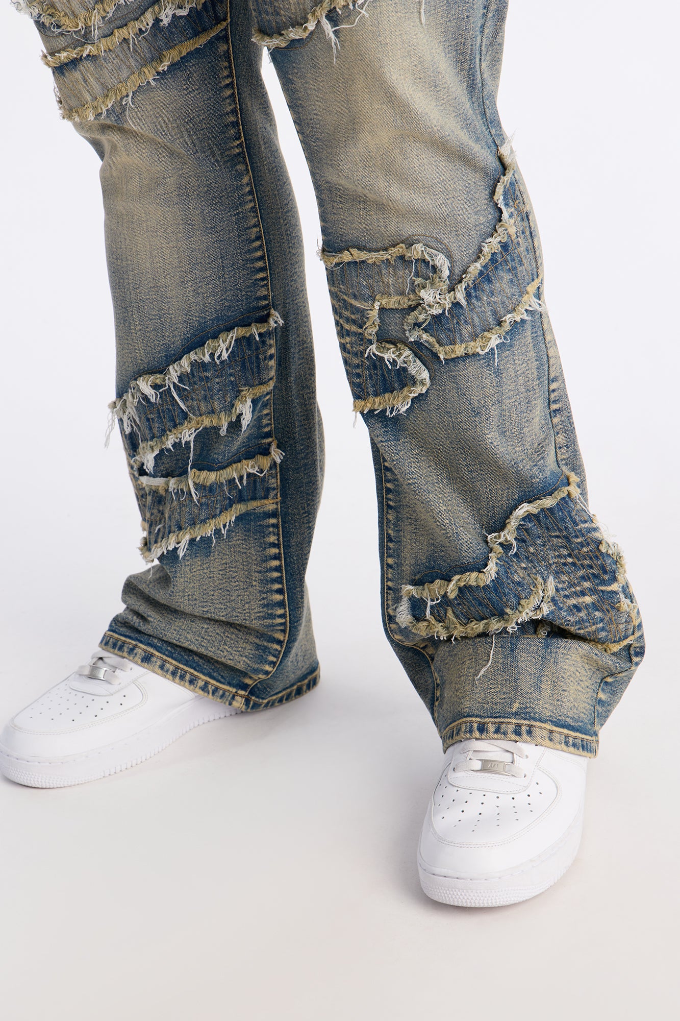 Stacked Slim Flare Fray Waves Jeans - Light Wash