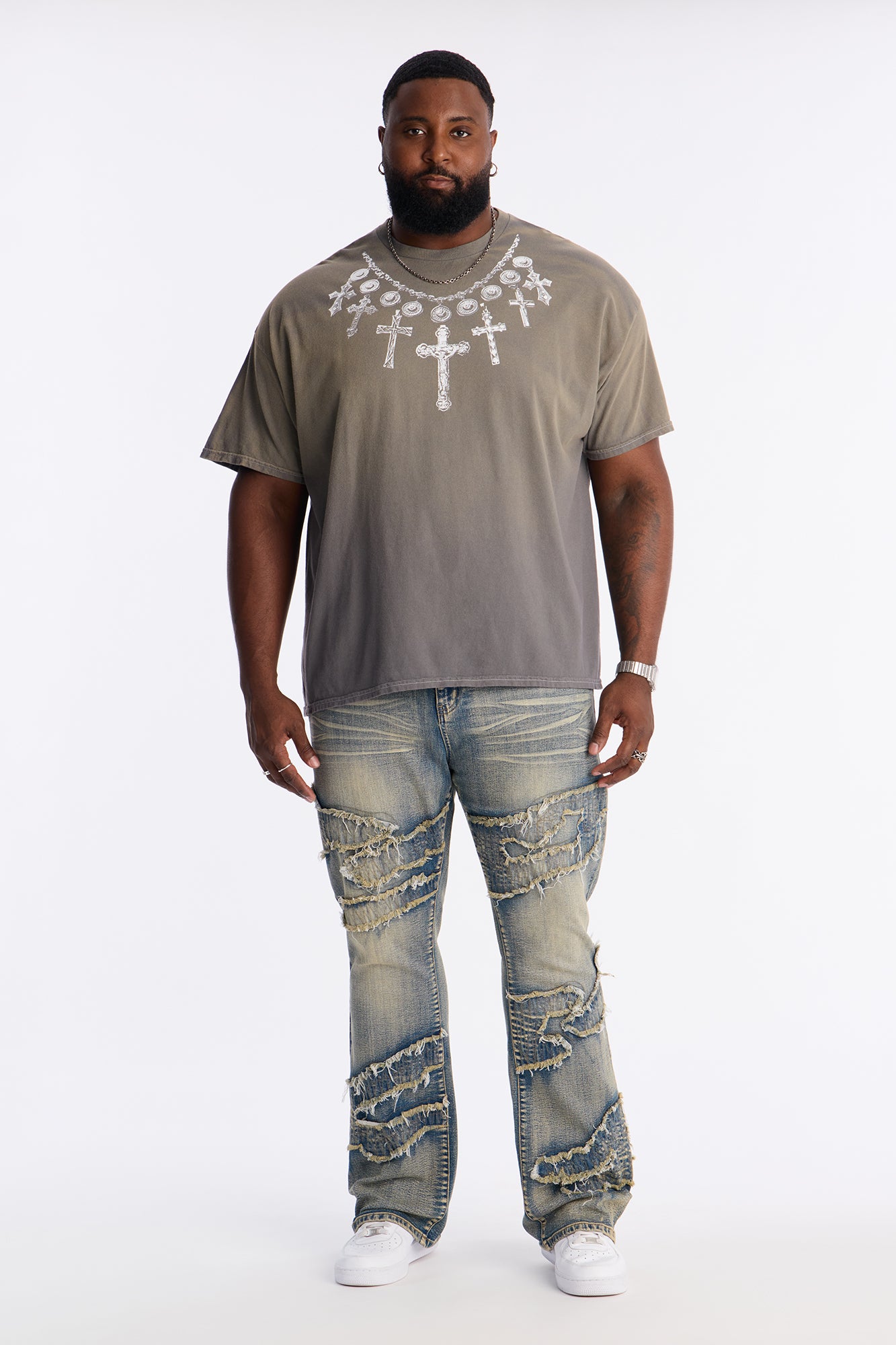Stacked Slim Flare Fray Waves Jeans - Light Wash