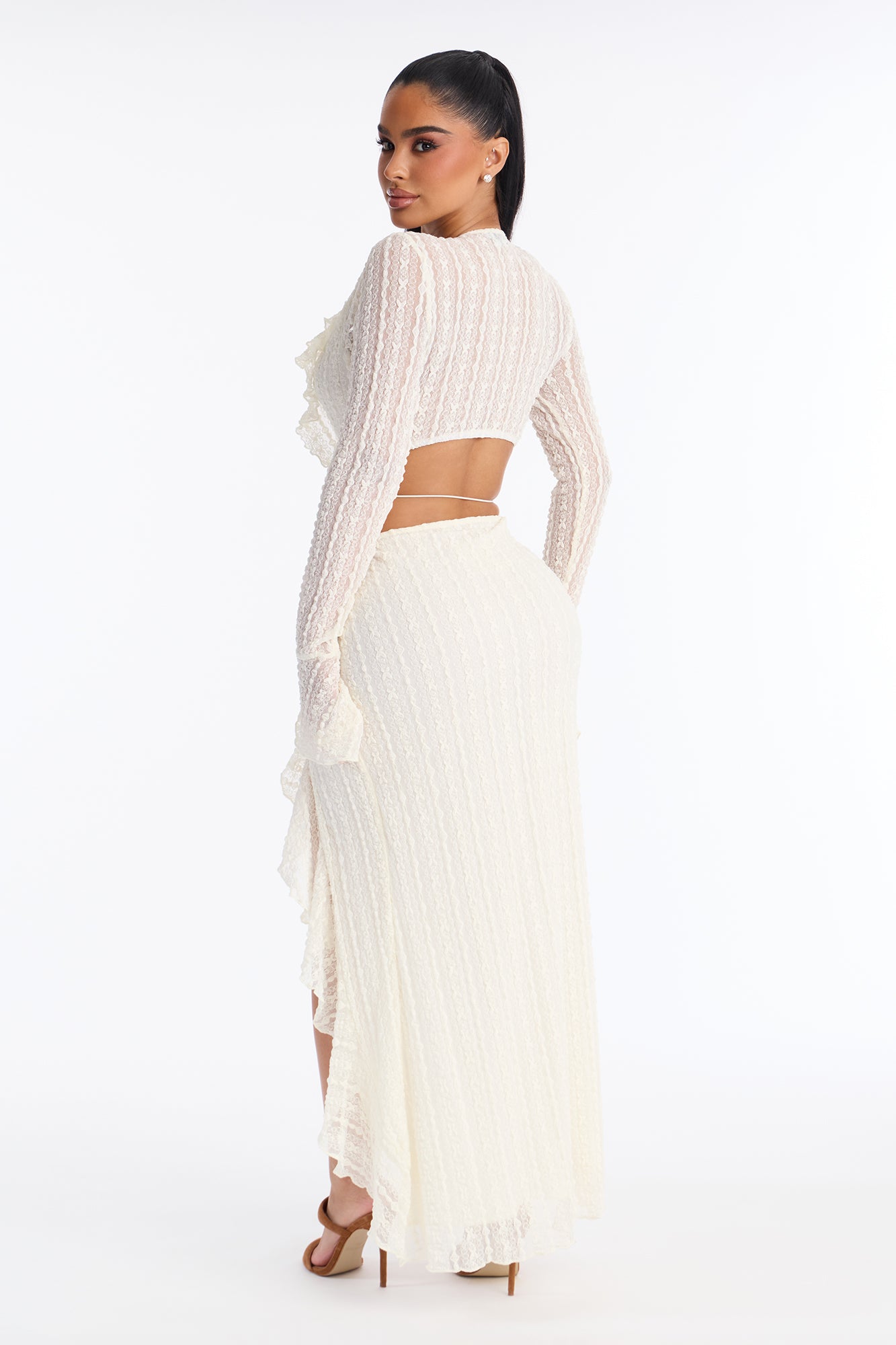 Sashira Ruffle Lace Maxi Dress - Ivory