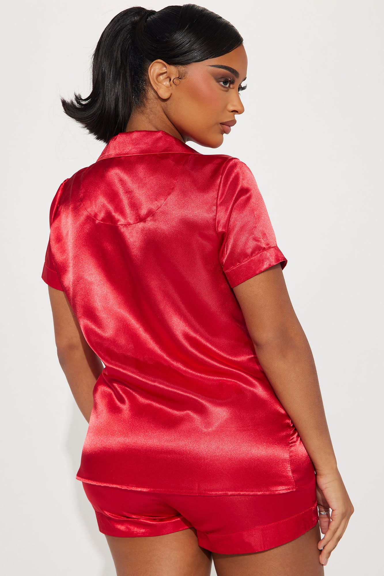 Pillow Fight Stretch Satin PJ Short Set - Red