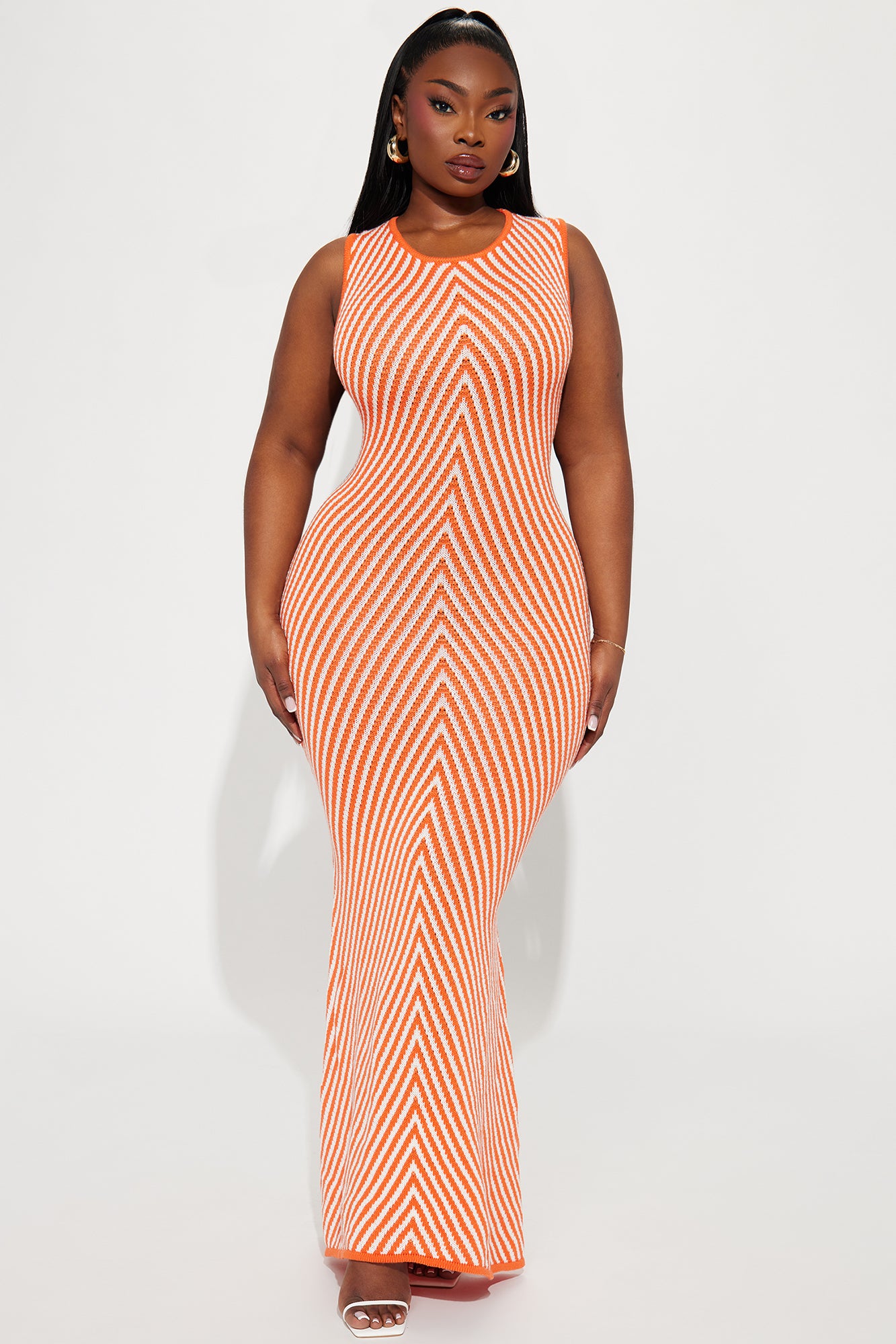 Makayla Sweater Maxi Dress - Orange/combo