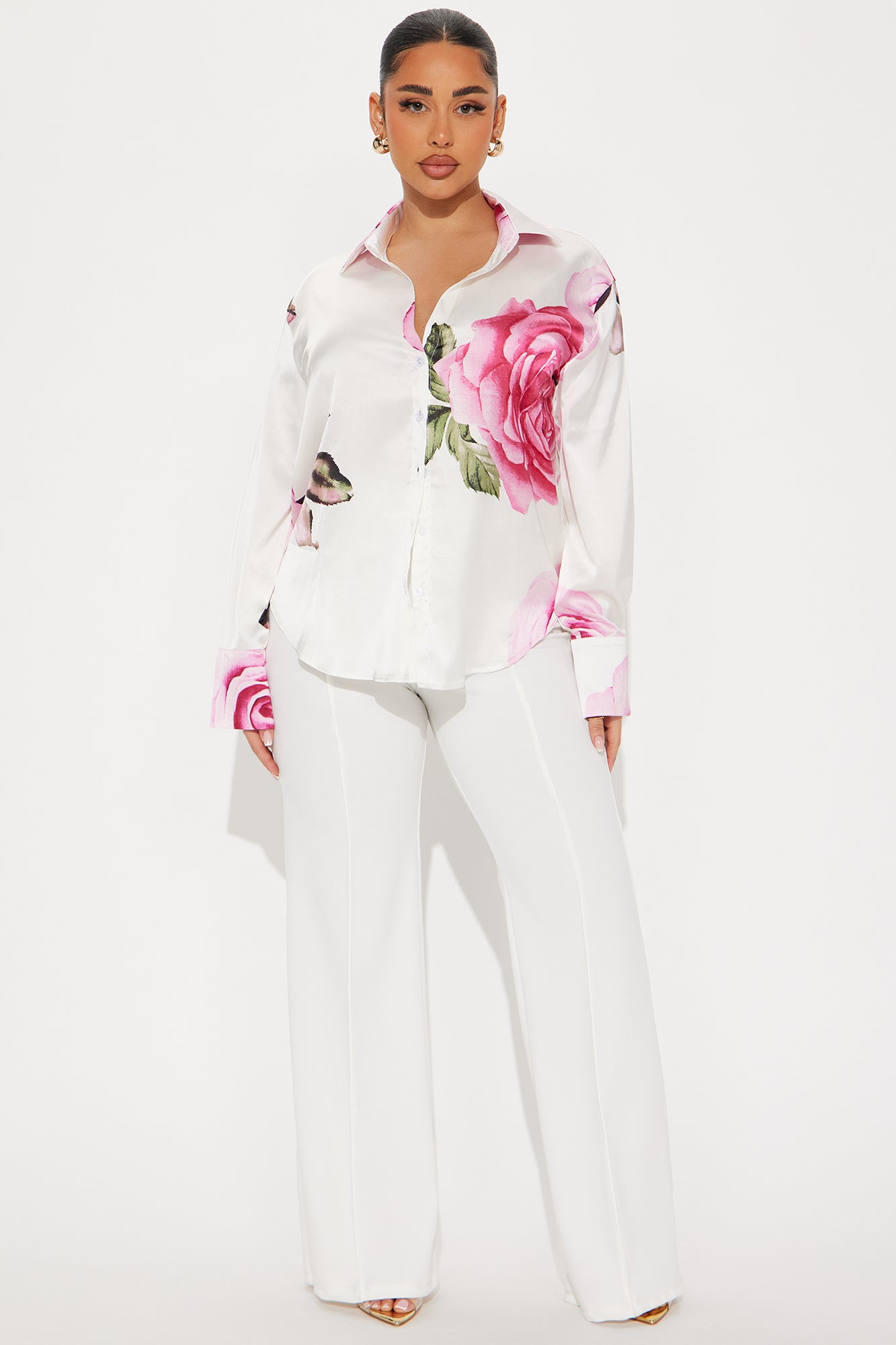 Blooming Beauty Floral Satin Shirt - Pink/combo