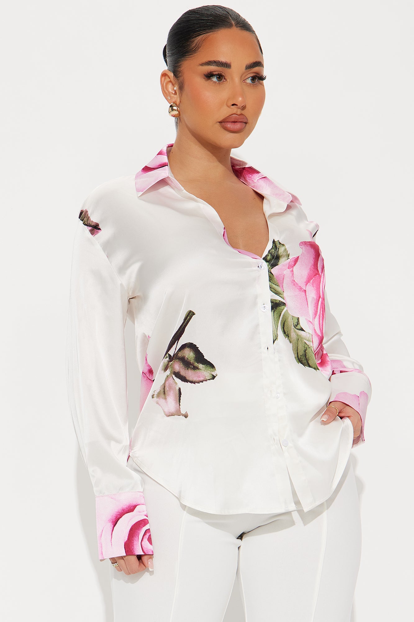 Blooming Beauty Floral Satin Shirt - Pink/combo