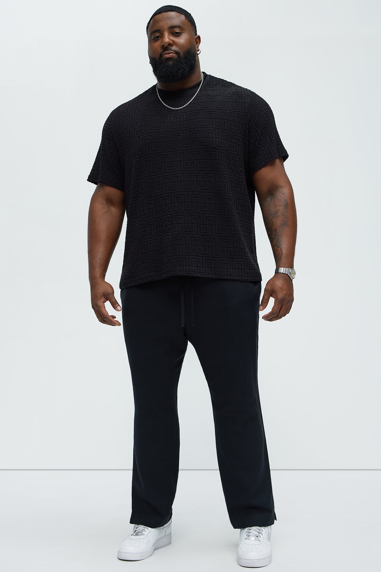 Geo Chenille Knit Crewneck Tee - Black