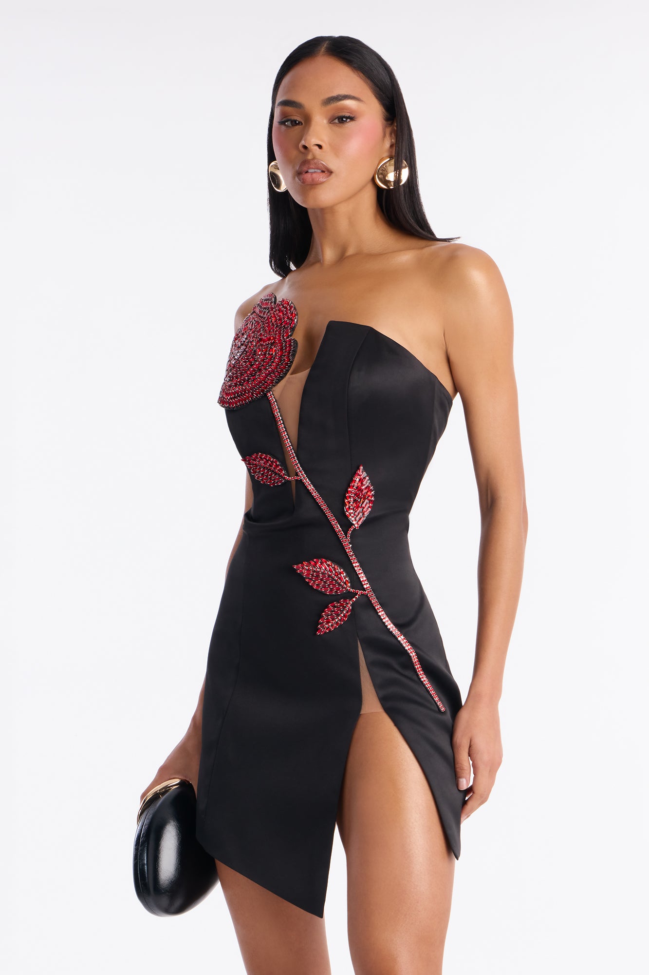 Blooming Love Satin Mini Dress - Black/Red