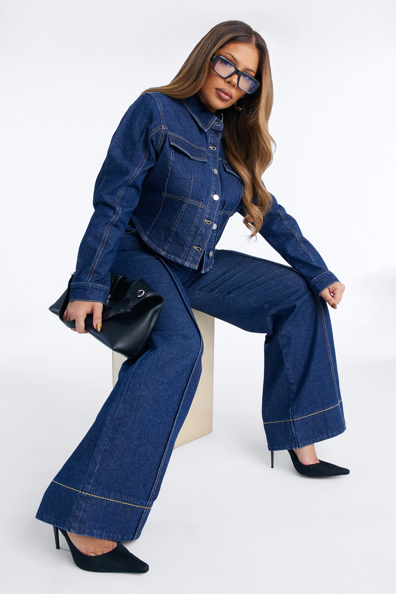 Lorie Denim Flare Pant Set - Dark Wash