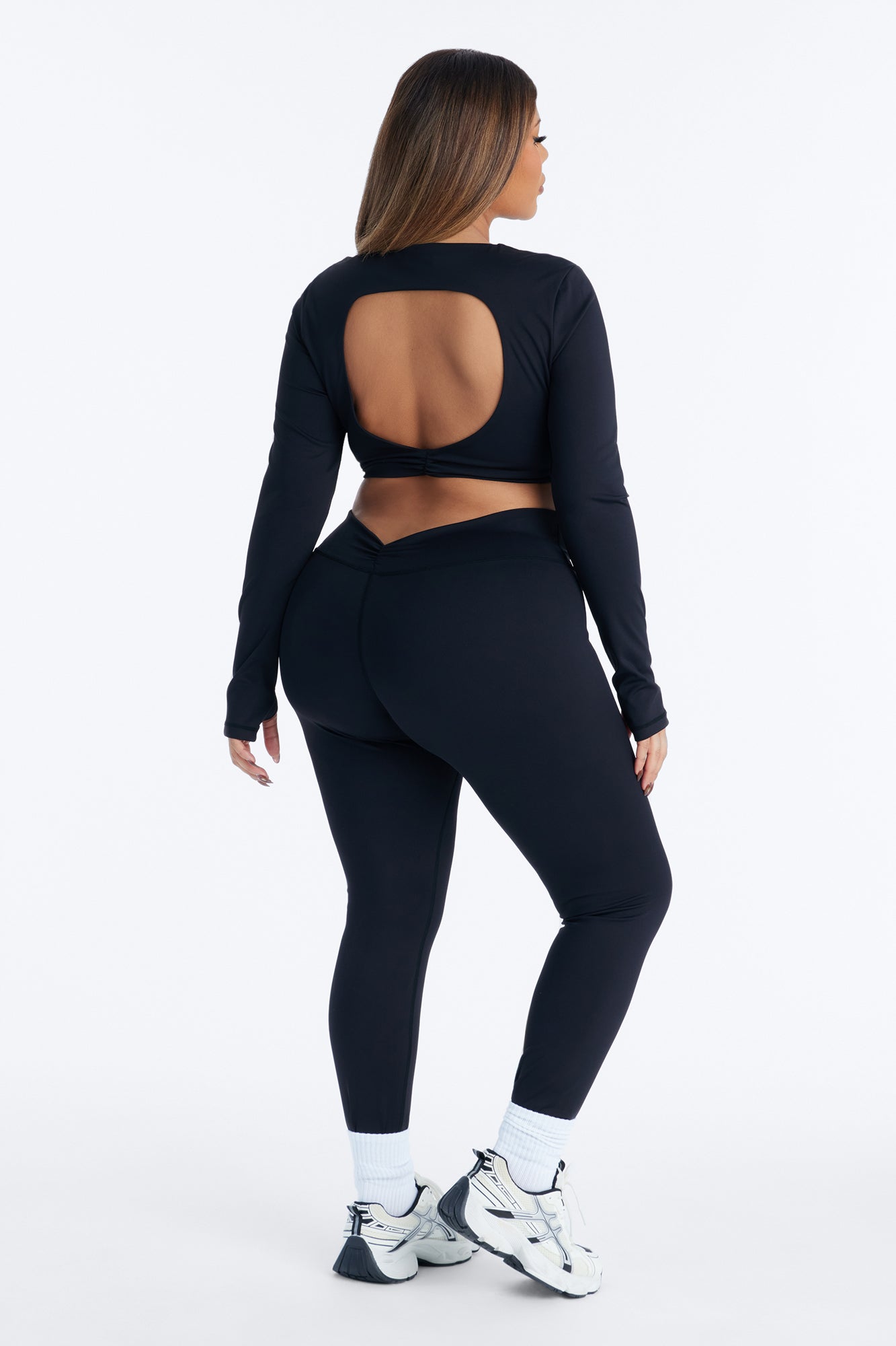Sasha Open Back Ruched Legging Set - Black