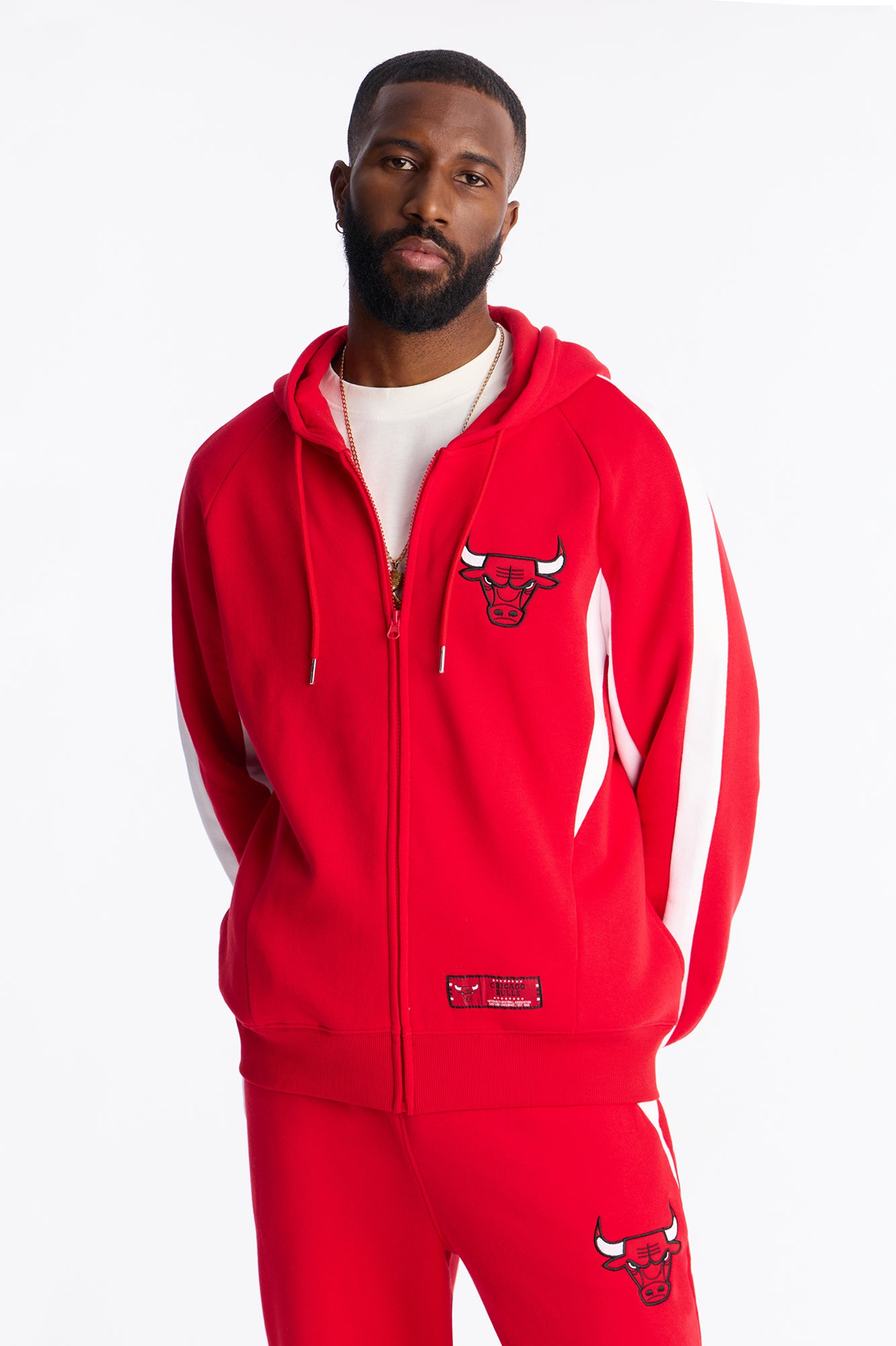 Bulls Wavey Oversized Zip Hoodie - Red