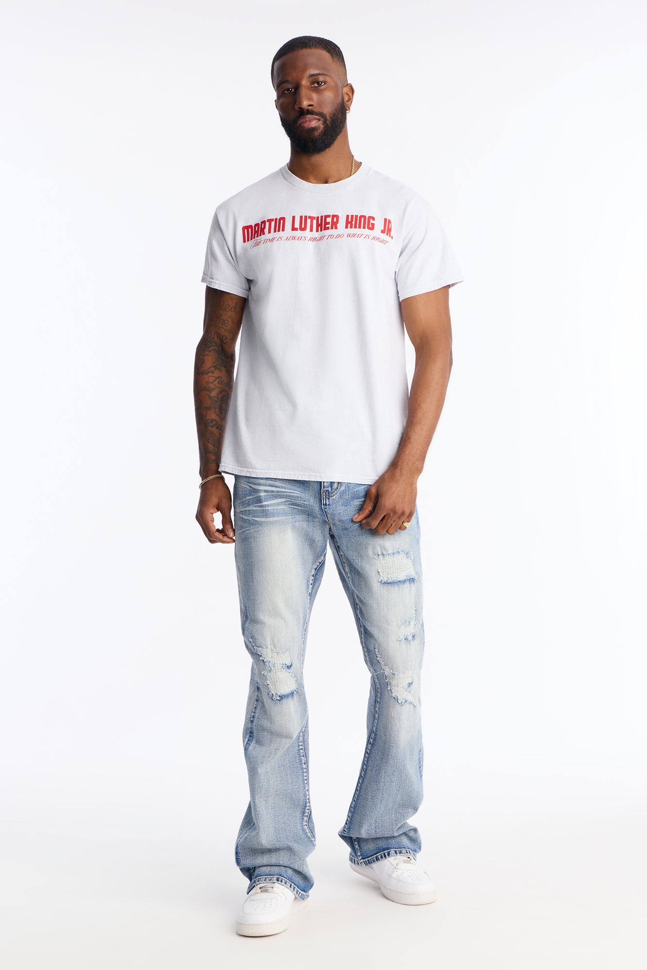 Stacked Skinny Flare Classic Destroyed Jeans - Light Wash