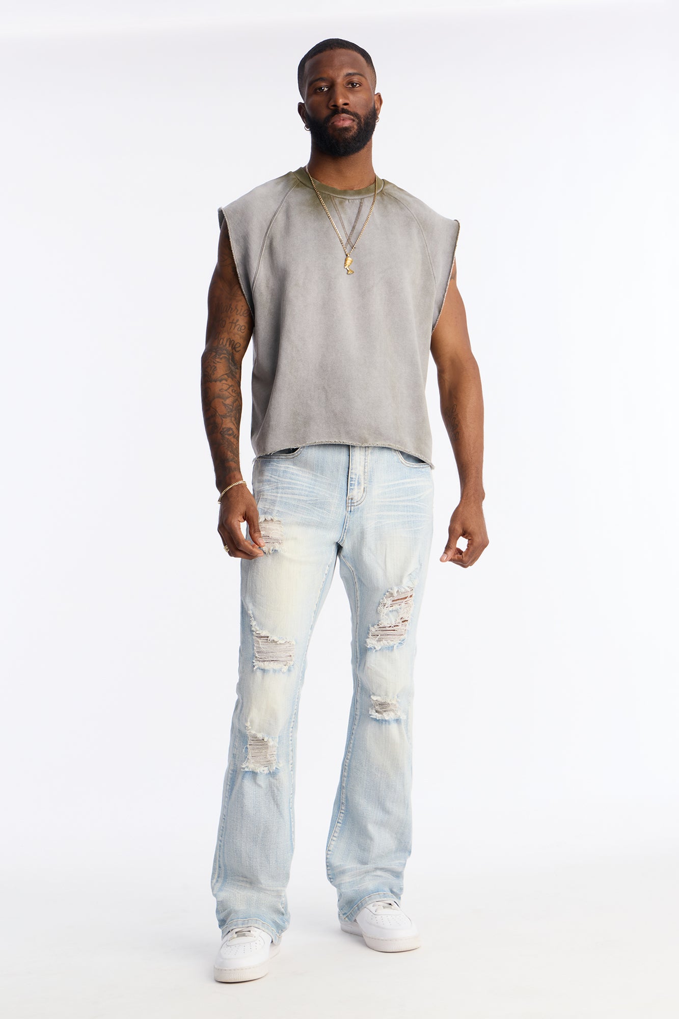 Stacked Skinny Flare Ripped Legacy Jeans - Light Wash