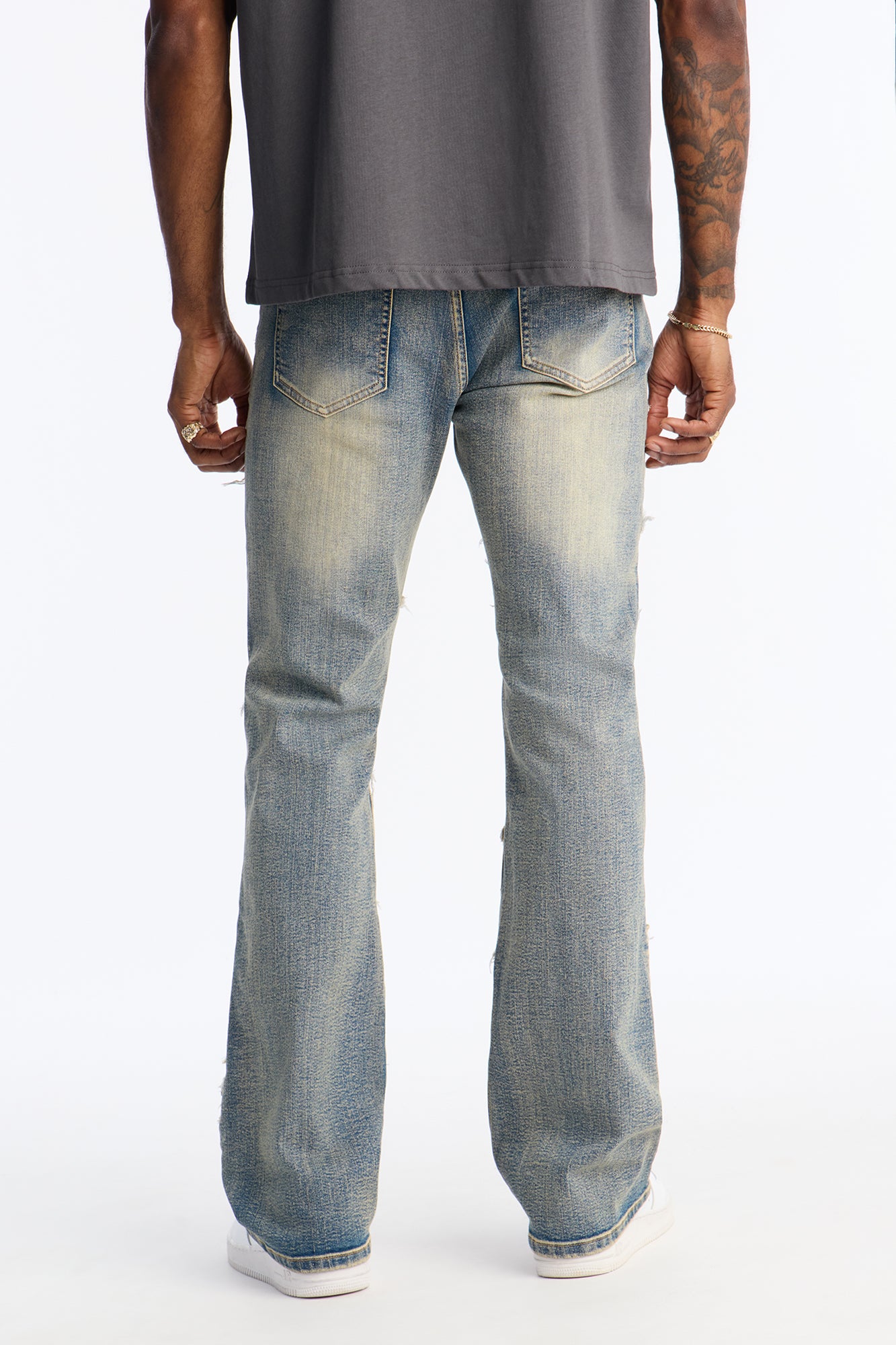 Stacked Slim Flare Fray Waves Jeans - Light Wash