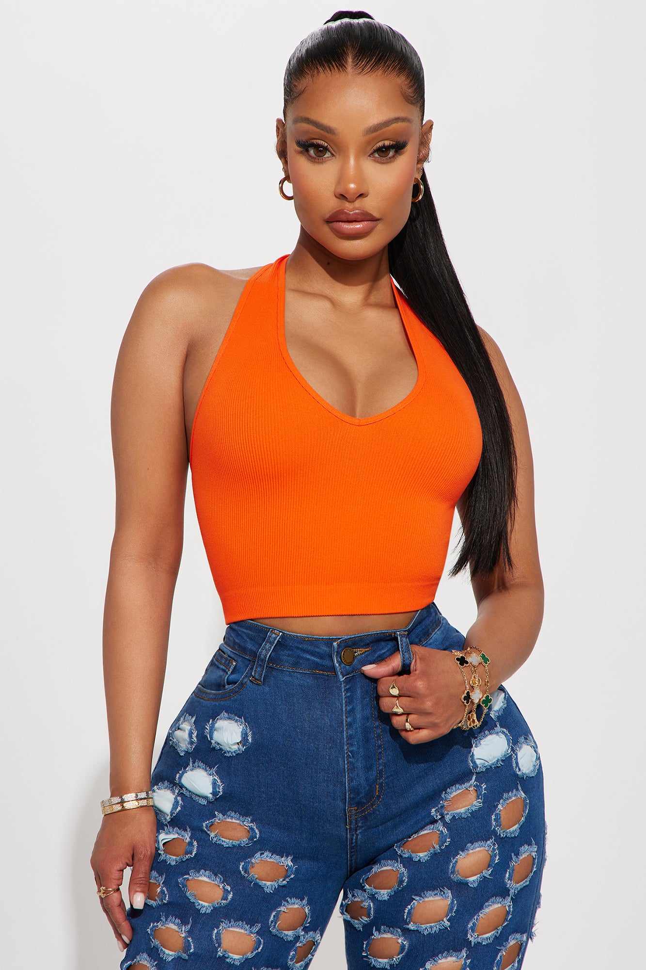Simi Seamless Halter Crop Top - Orange