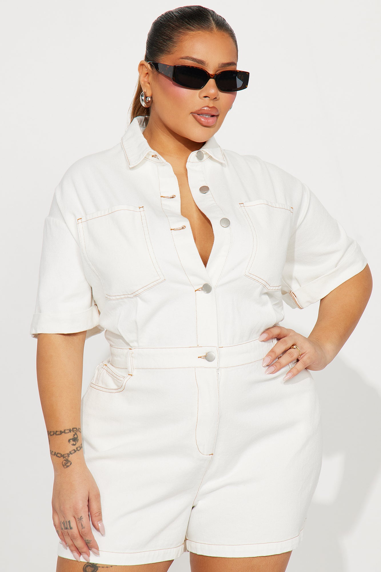 Everyday Denim Romper - White