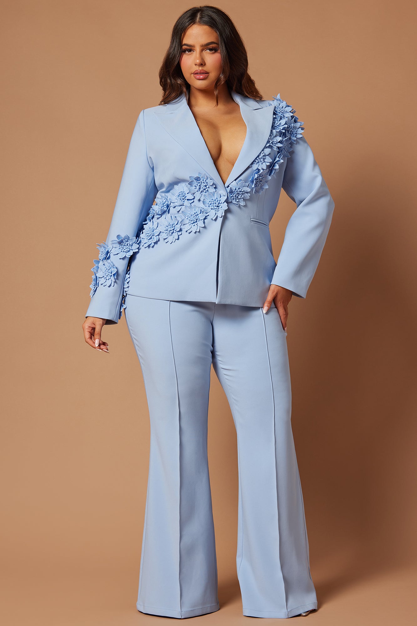 Claudette Floral Embroidered Suit Set - Light Blue