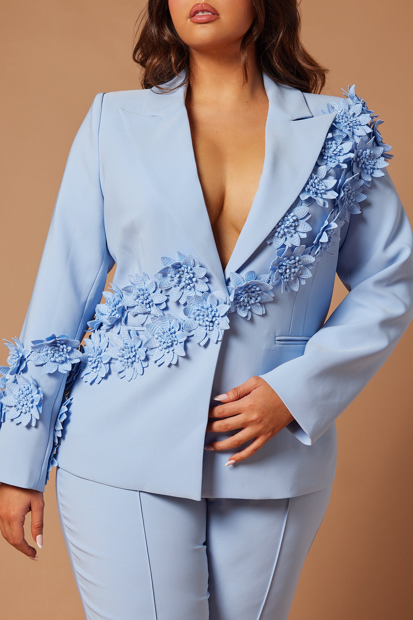 Claudette Floral Embroidered Suit Set - Light Blue