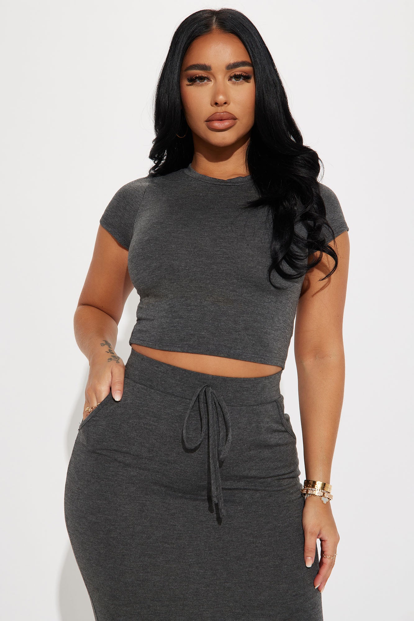 Casual Lover Skirt Set - Charcoal
