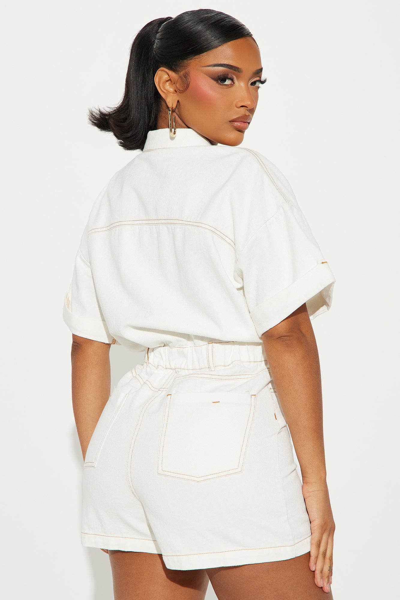 Everyday Denim Romper - White