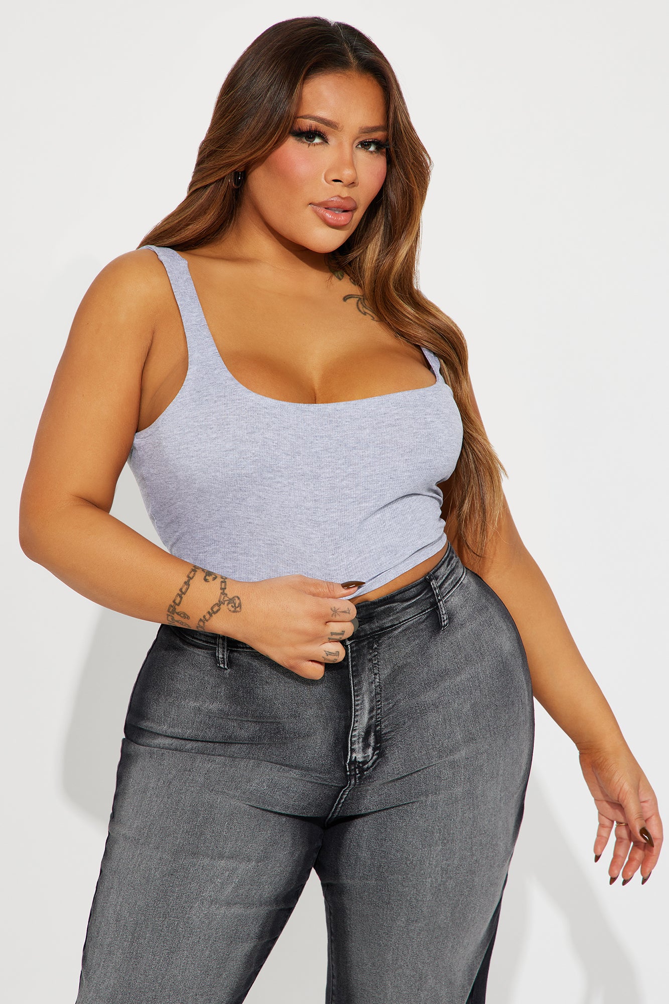 Kimmy Square Neck Tank - Heather Grey