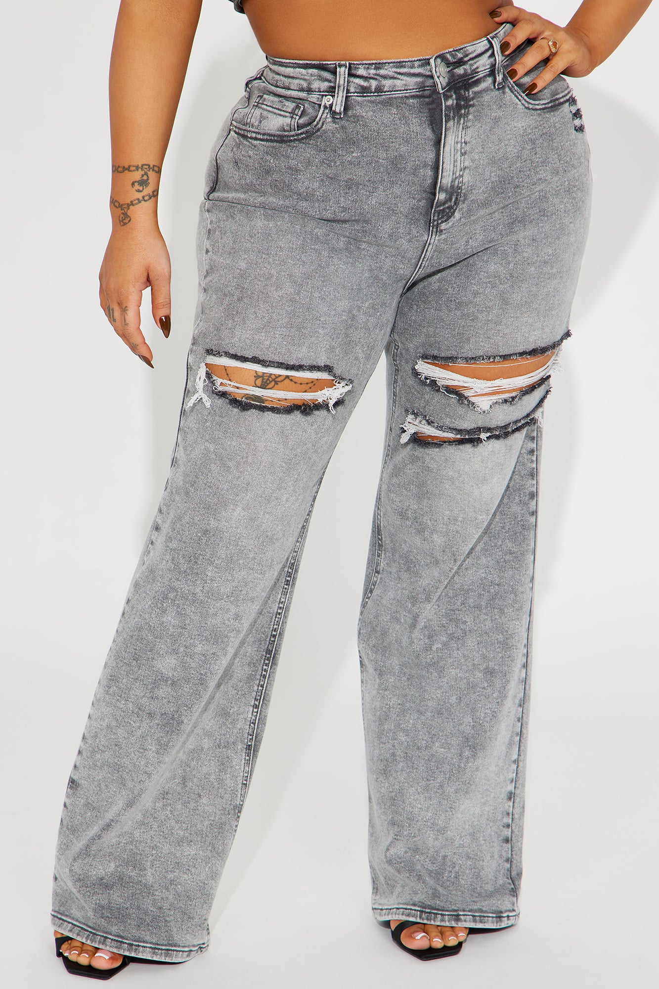 Remi Ripped Stretch Baggy Jeans - Grey