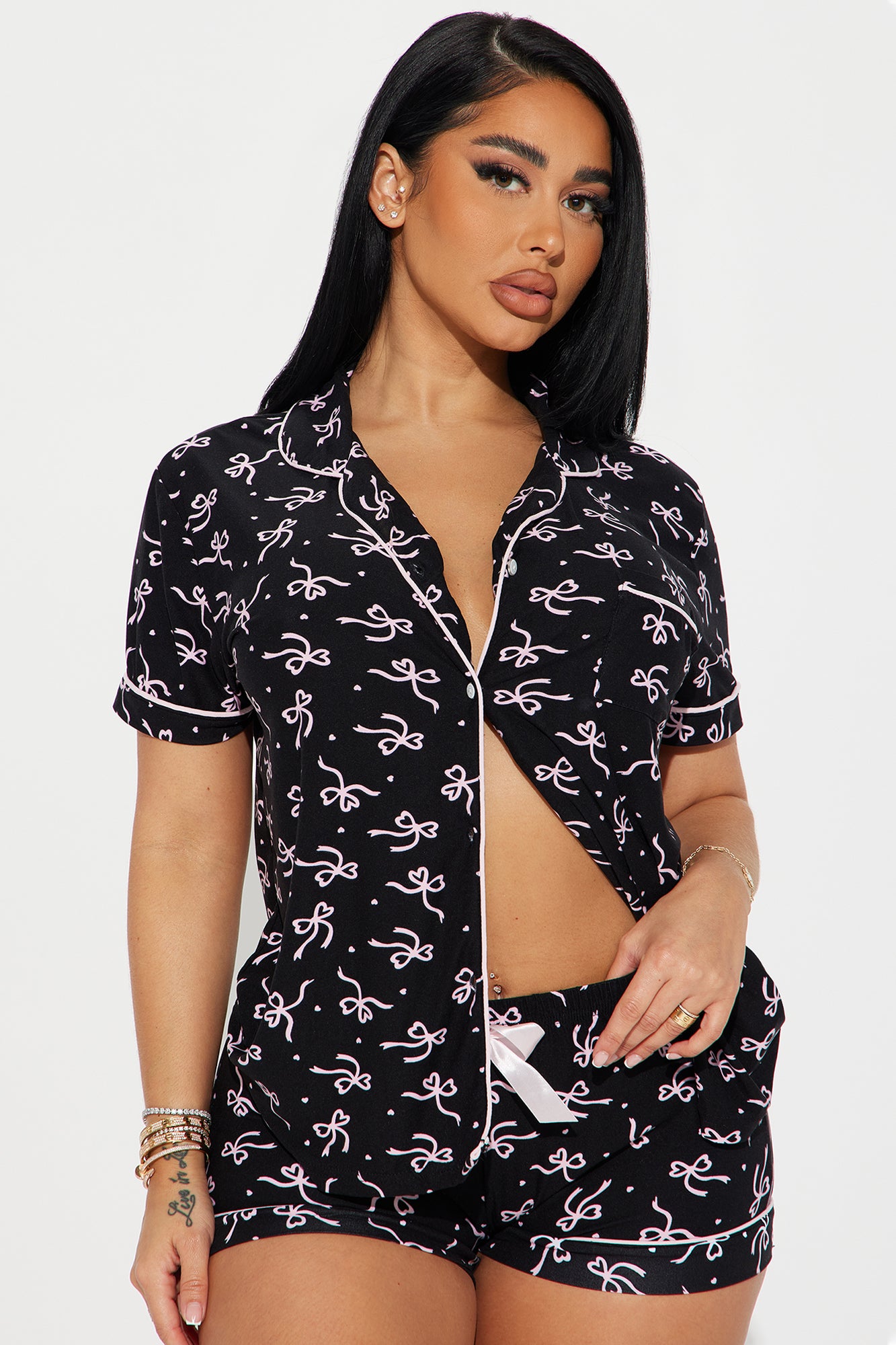 Sleepy Princess PJ Short Set - Black/Pink