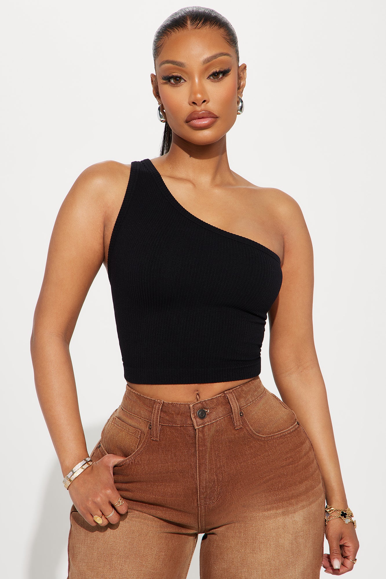 Amelia One Shoulder Seamless Top - Black