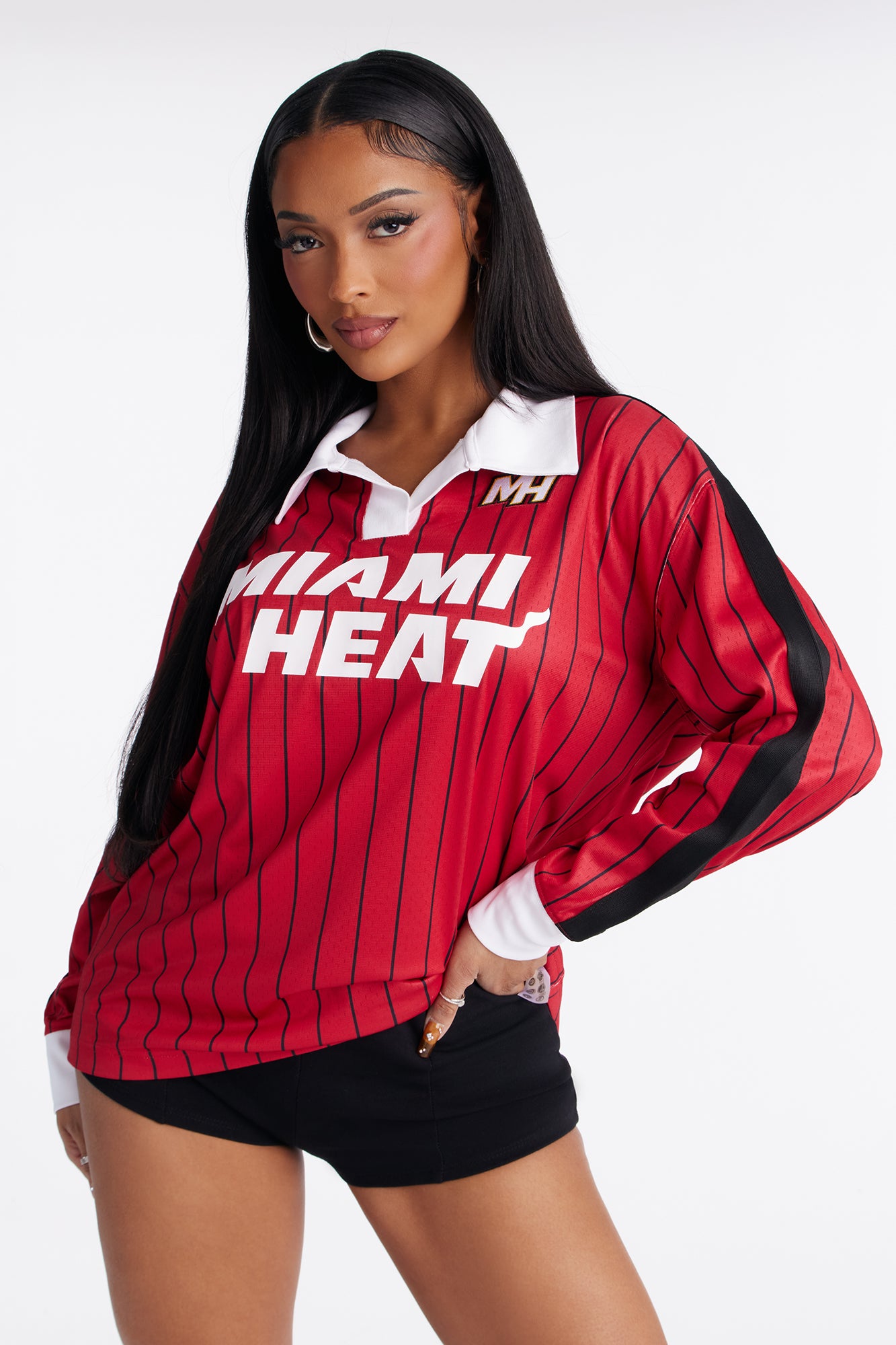 NBA Miami Heat Pinstripe Long Sleeve Top - Red