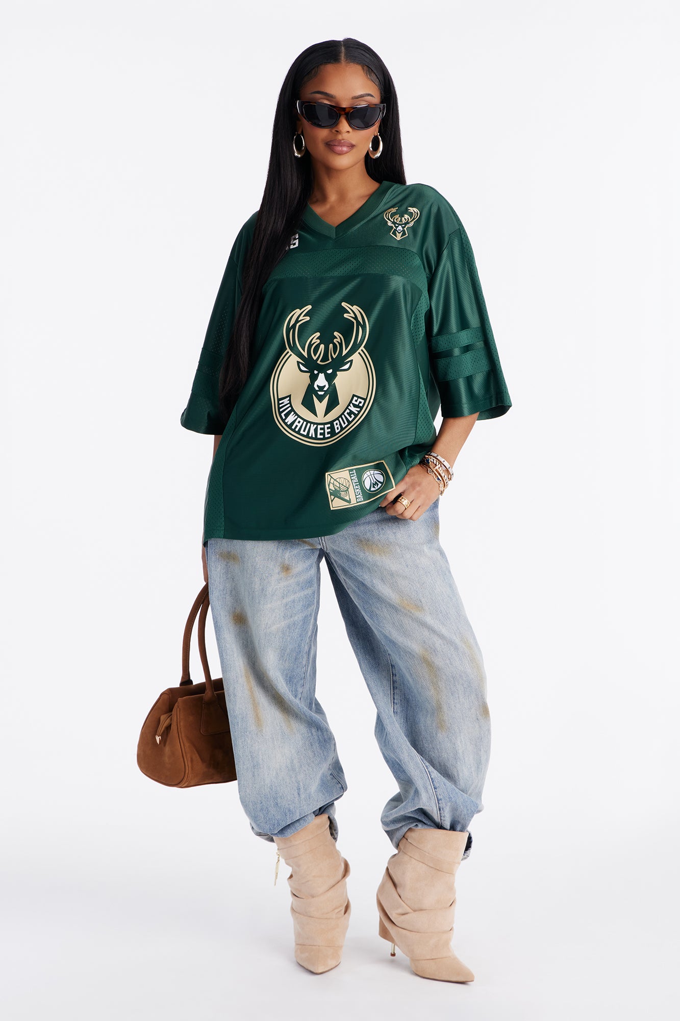 NBA Bucks Oversized Mesh Tee - Hunter