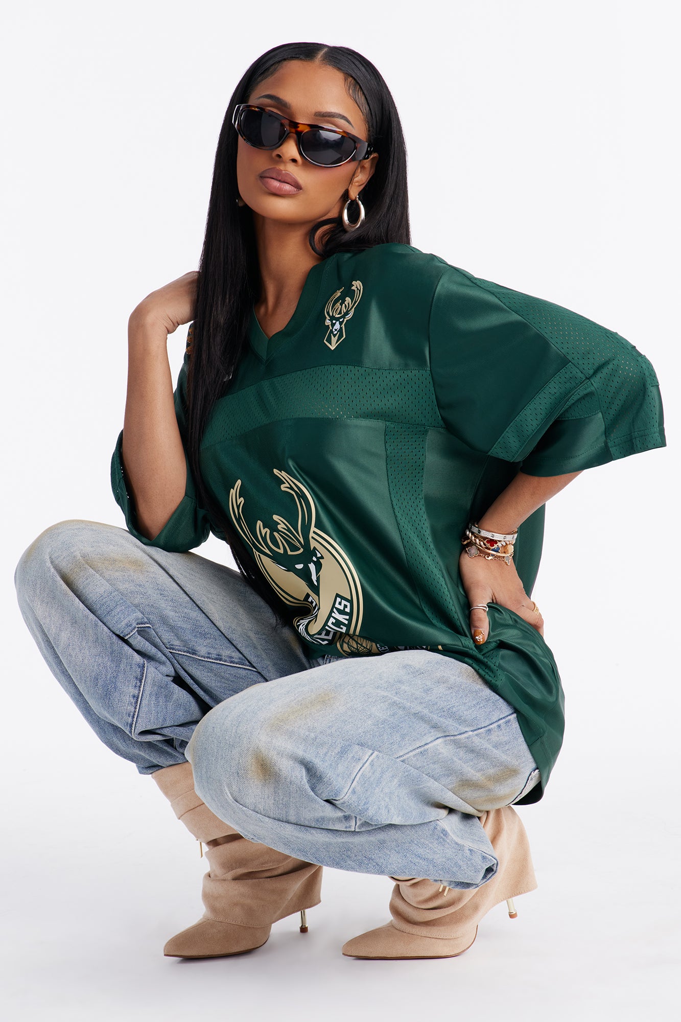 NBA Bucks Oversized Mesh Tee - Hunter