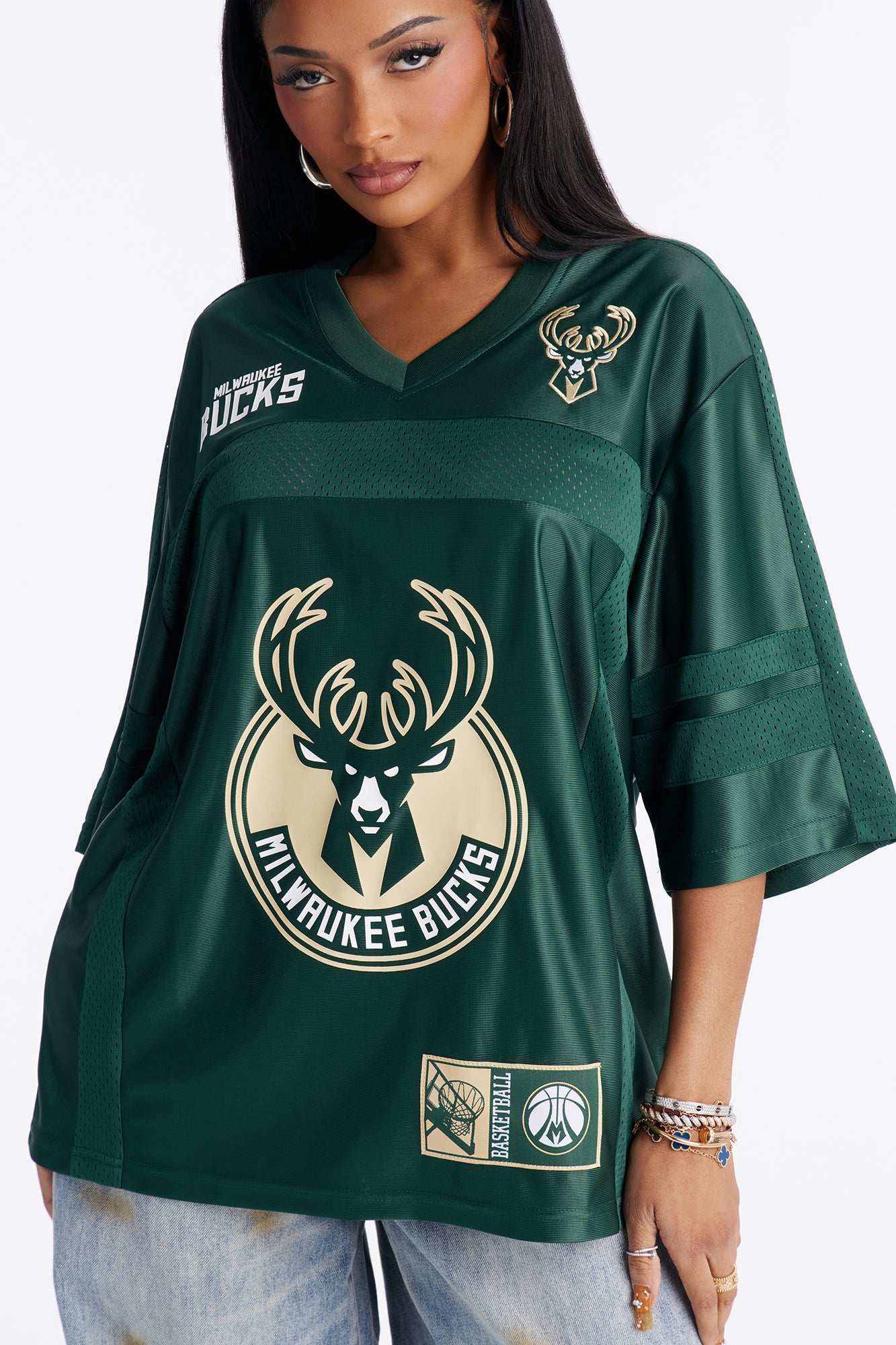 NBA Bucks Oversized Mesh Tee - Hunter