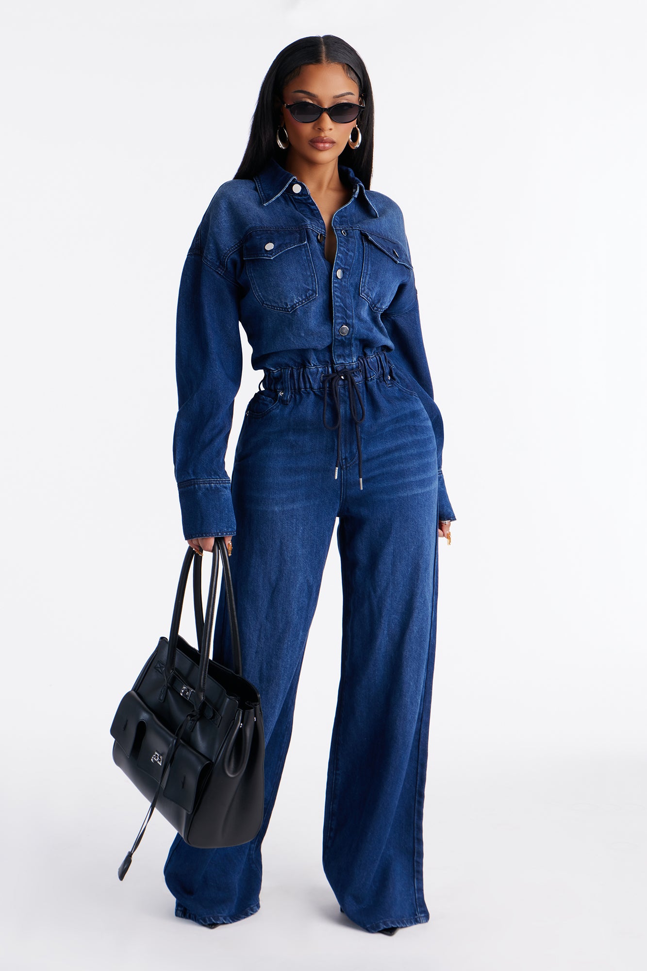 Gracelyn Denim Wide Leg Jumpsuit - Dark Wash