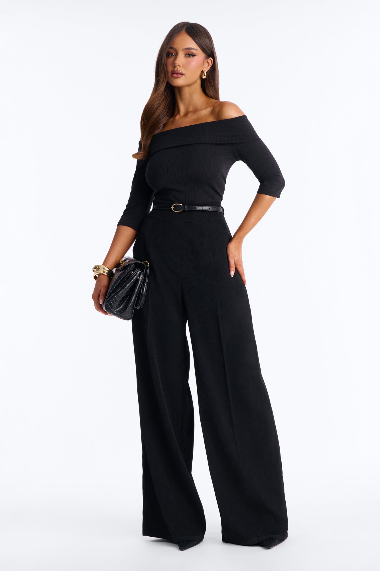 Melanie Belted Off Shoulder Jumpsuit - Black