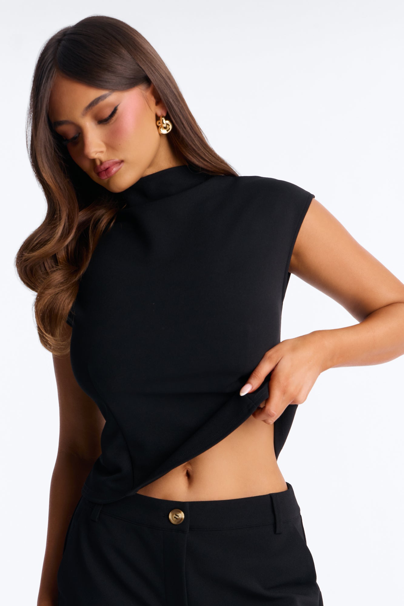 Melanie High Neck Trouser Pant Set - Black