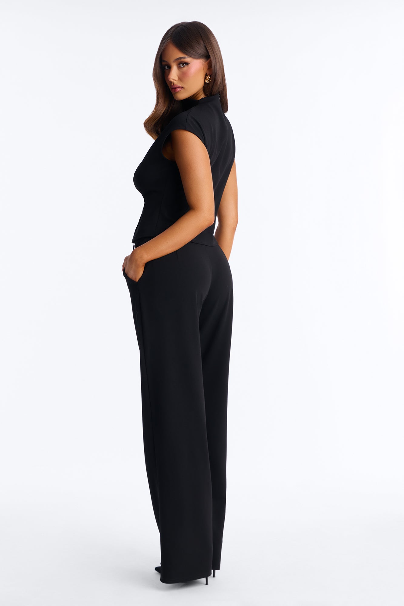 Melanie High Neck Trouser Pant Set - Black