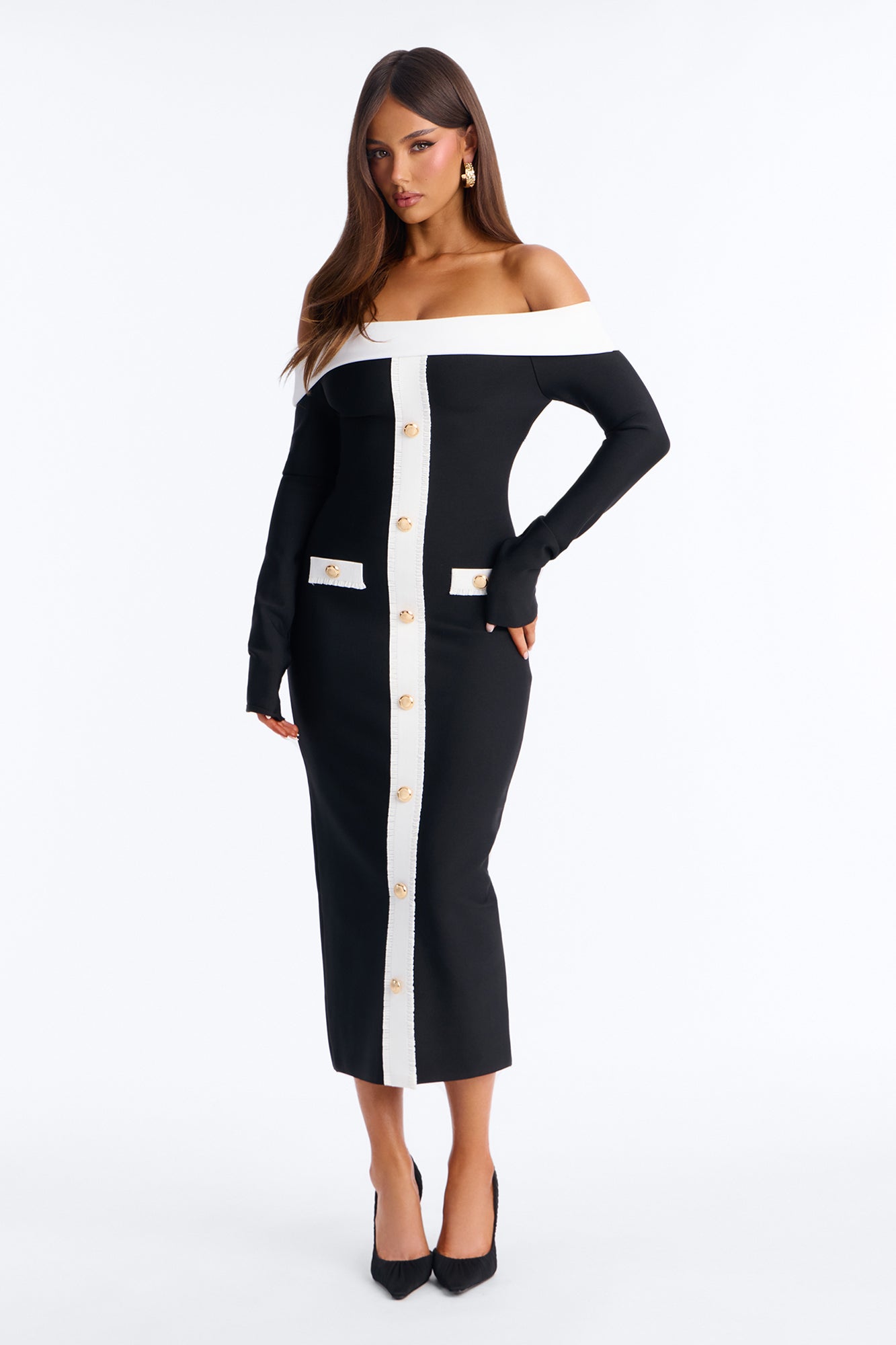 Allura Contrast Bandage Midi Dress - Black/White