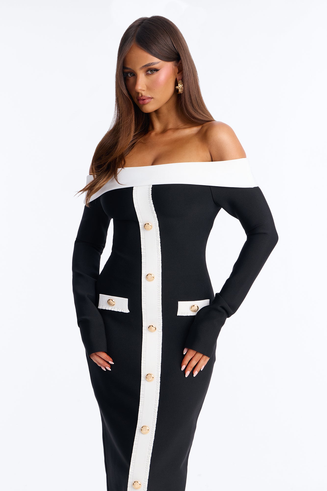 Allura Contrast Bandage Midi Dress - Black/White