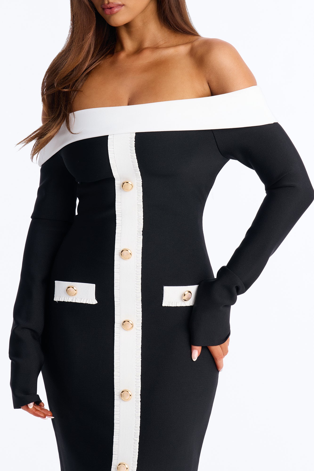 Allura Contrast Bandage Midi Dress - Black/White