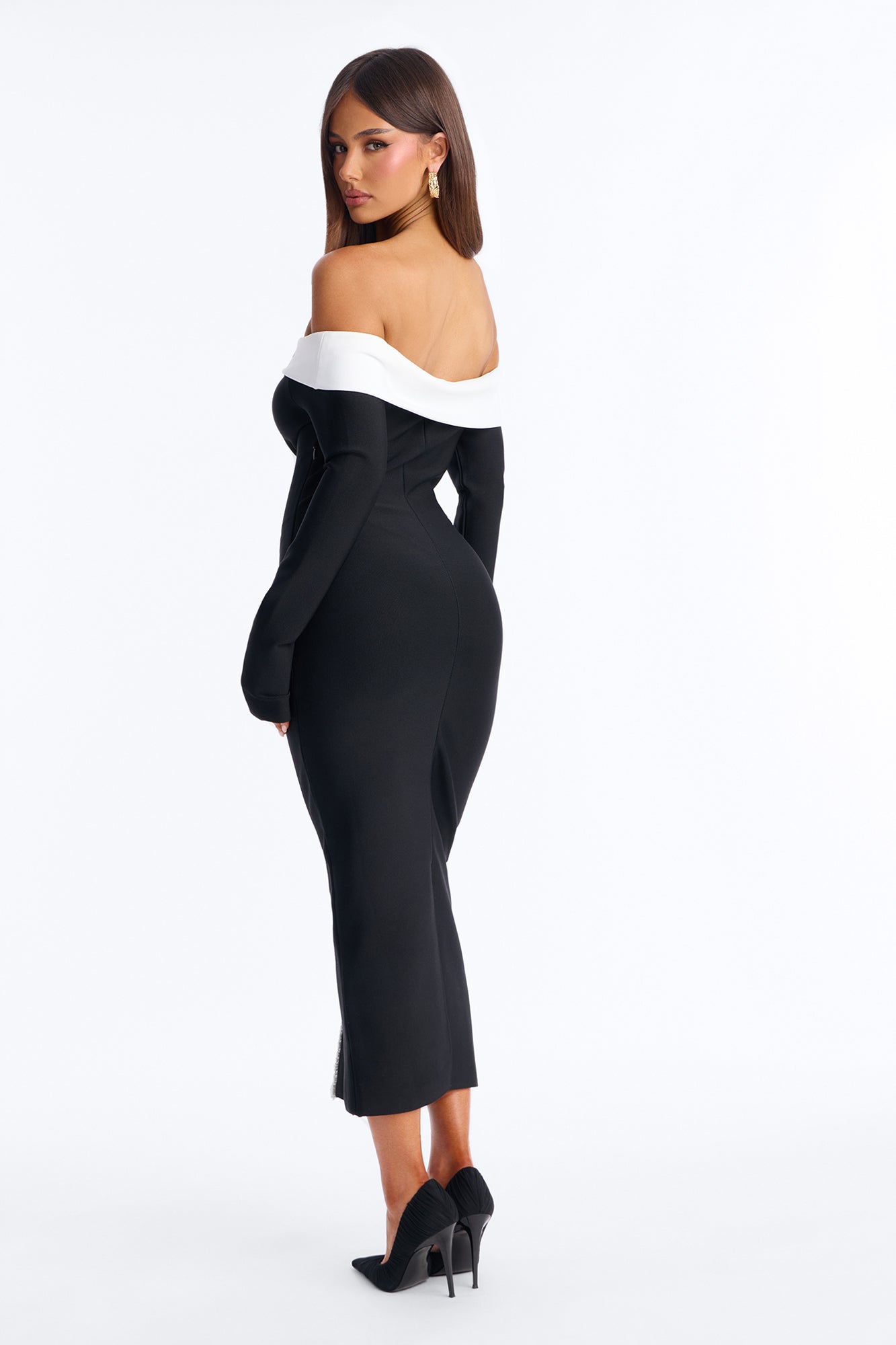 Allura Contrast Bandage Midi Dress - Black/White