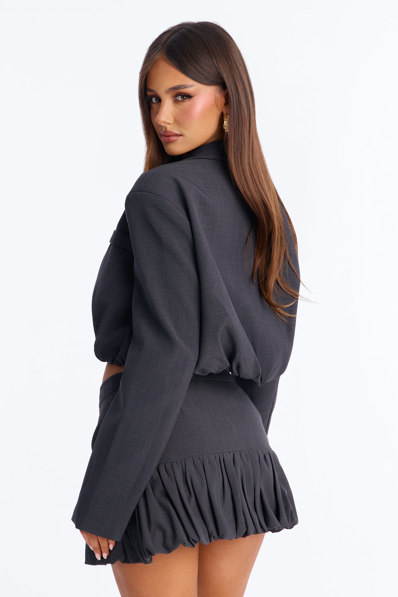 Chic Scene Cropped Bubble Blazer - Charcoal