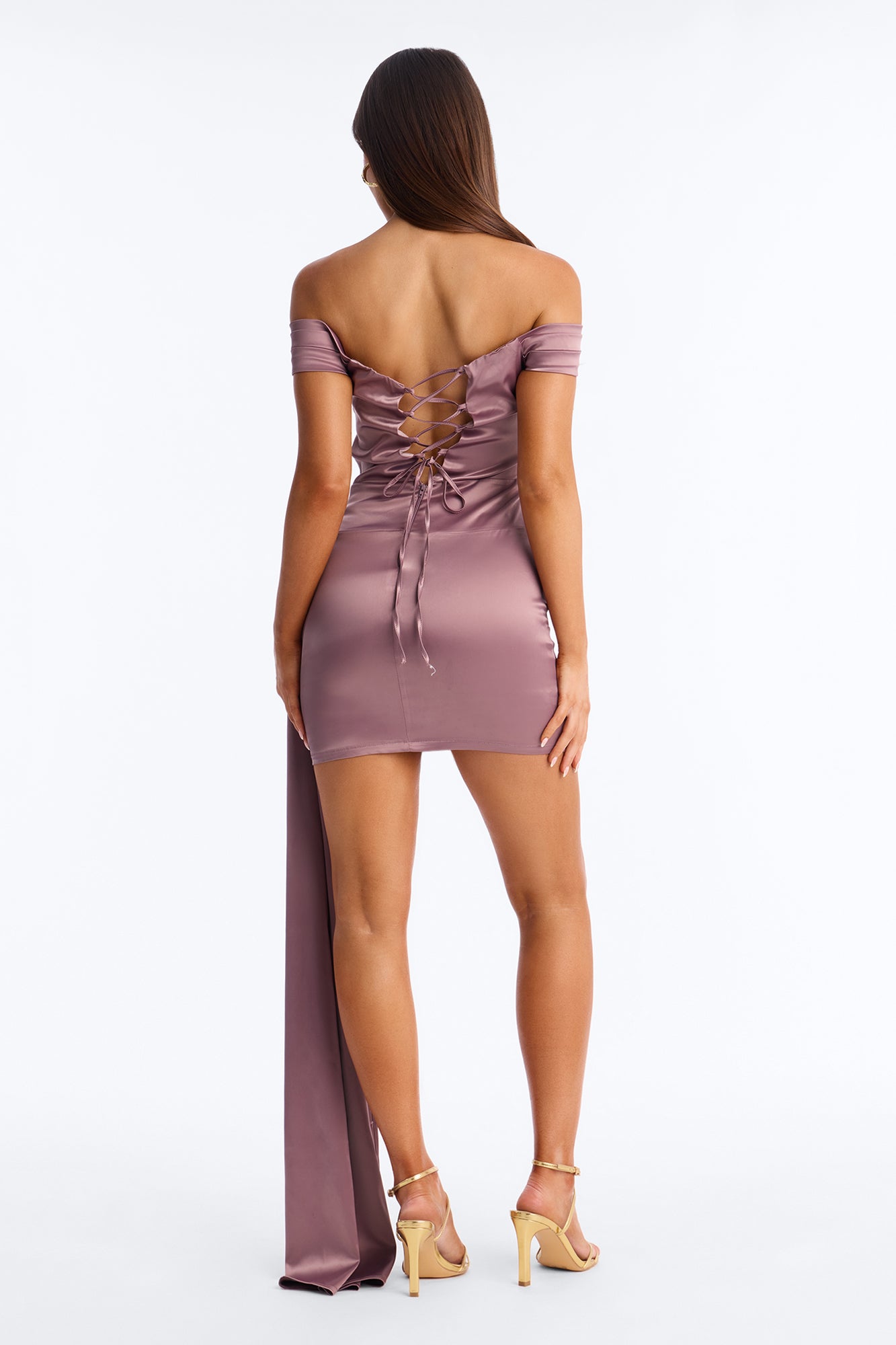 Daphne Off Shoulder Satin Mini Dress - Purple