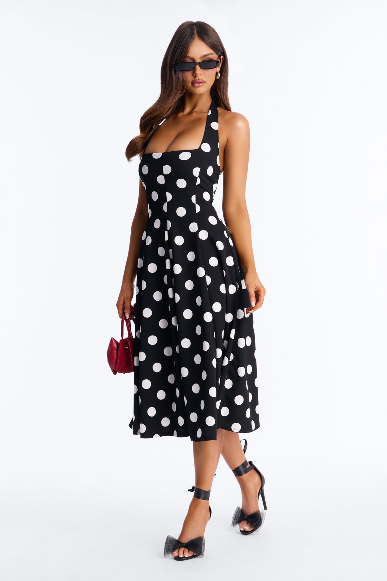 Mabel Ponte Polka Dot Midi Dress - Black/White