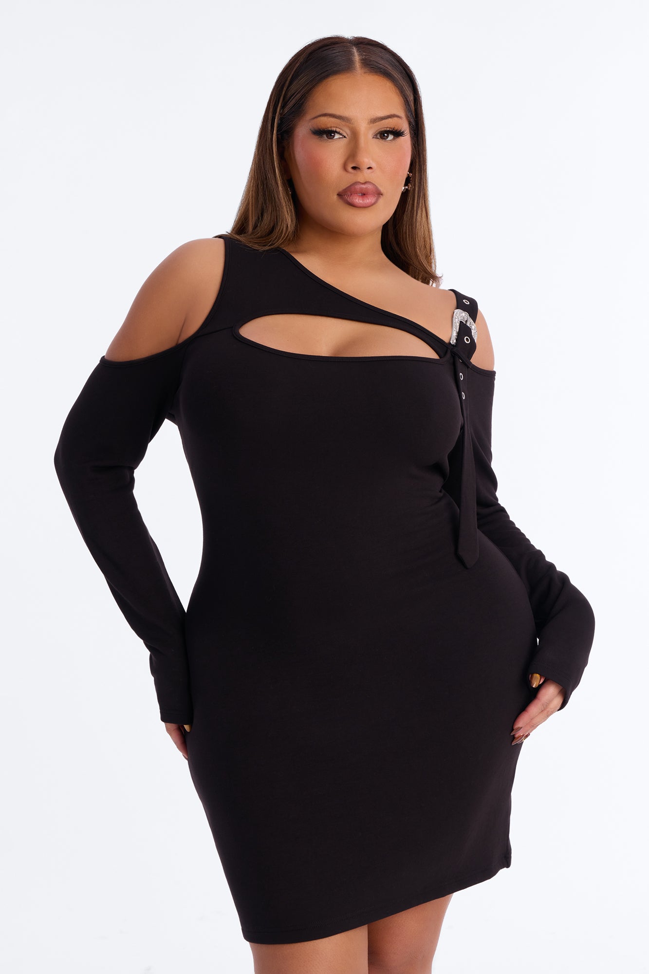 Harley Long Sleeve Cotton Mini Dress - Black