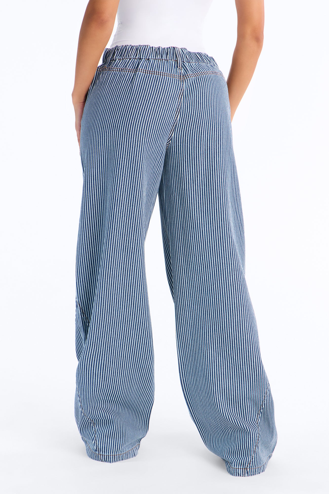 Linden Pinstripe Drapey Drawstring Jeans - Dark Wash
