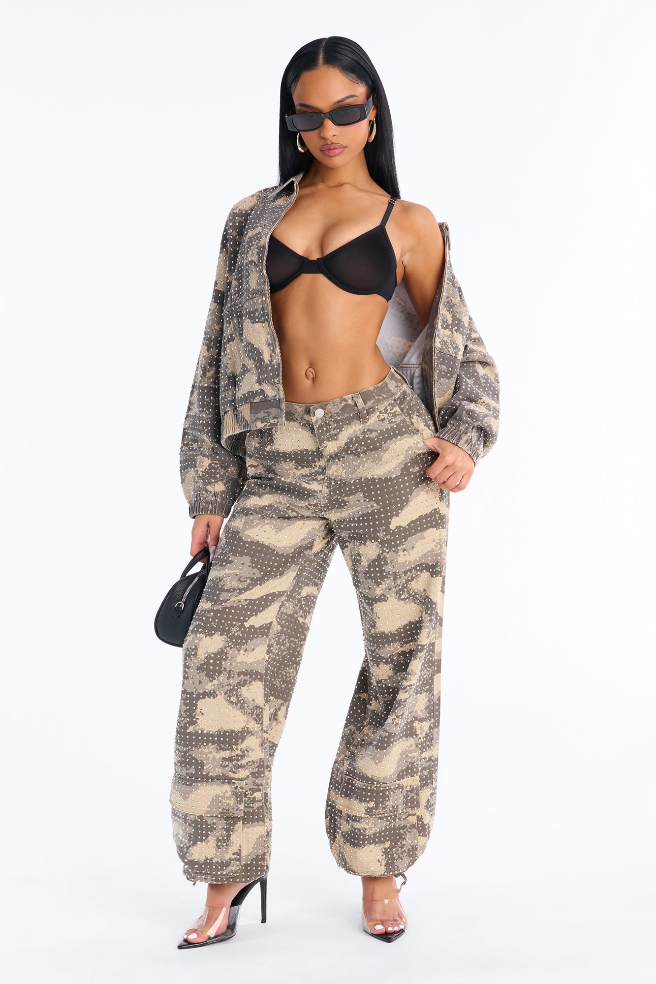 Look Don't Talk Embellished Camp Print Jogger Pant - Camouflage
