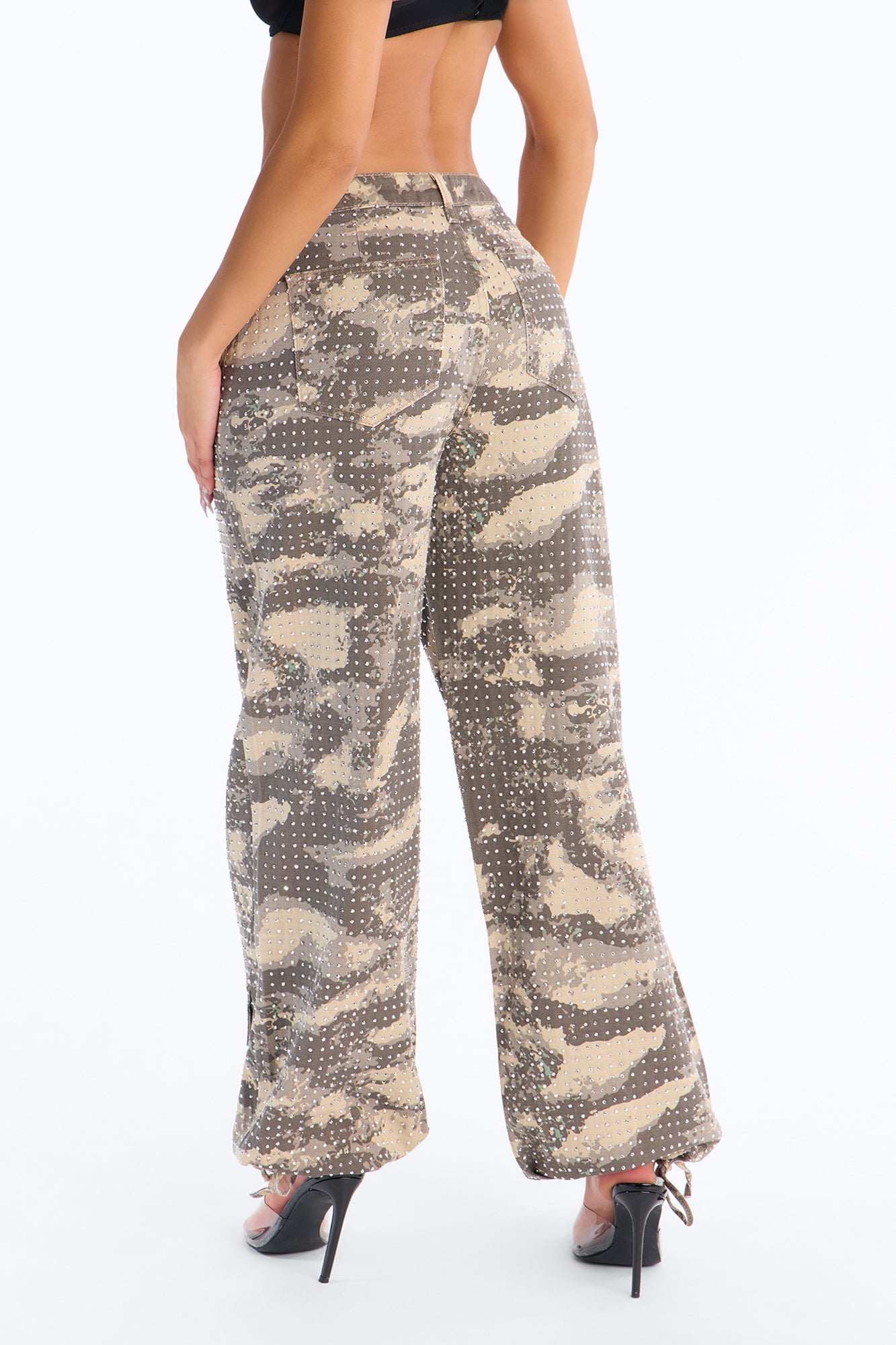 Look Don't Talk Embellished Camp Print Jogger Pant - Camouflage